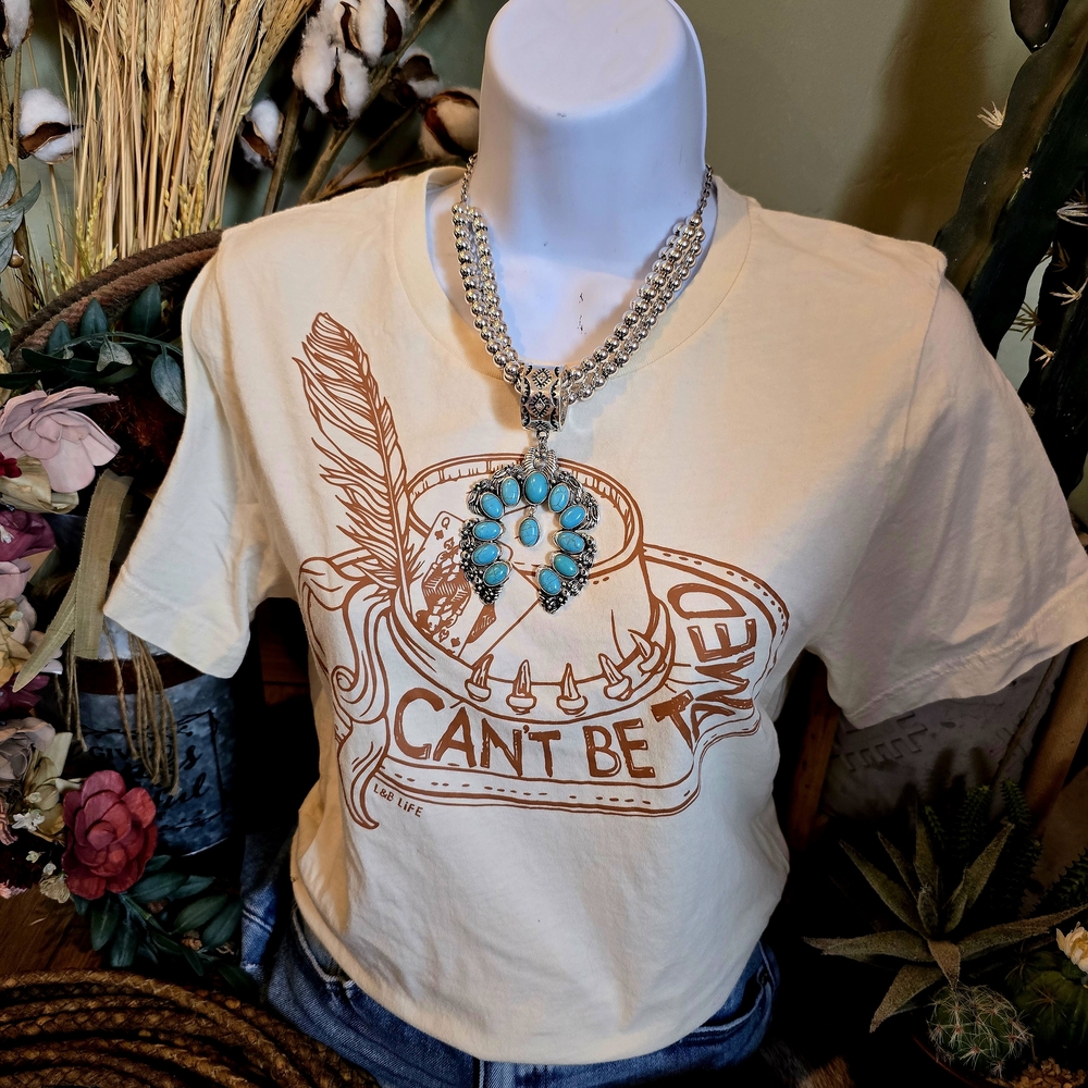 Cream Graphic Tee with Feather Design